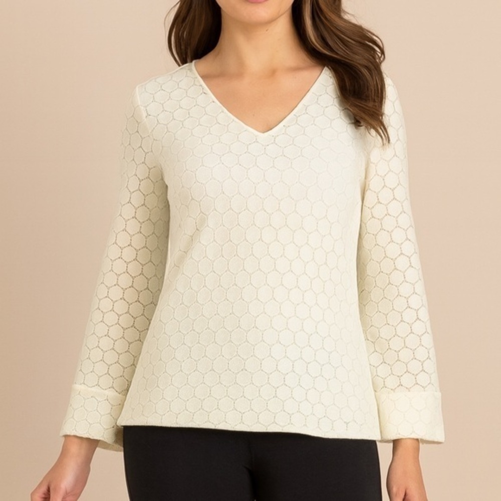 Akris Punto White Lace V neck Top